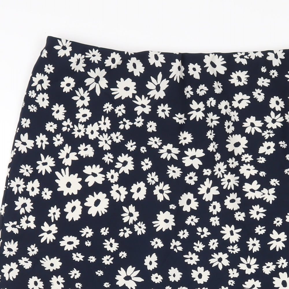 David Nieper Womens Blue Floral Polyester A-Line Skirt Size 16
