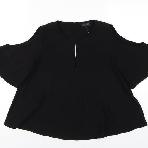 Topshop Womens Black Polyester Basic T-Shirt Size 10 Round Neck