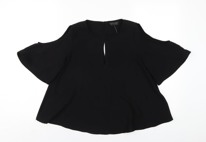 Topshop Womens Black Polyester Basic T-Shirt Size 10 Round Neck