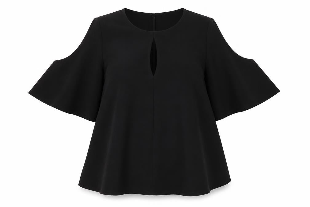 Front view of Topshop women’s black polyester basic t-shirt, size UK 10, round neck