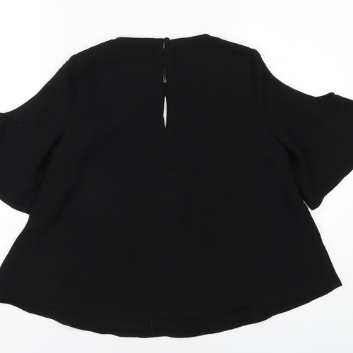 Topshop Womens Black Polyester Basic T-Shirt Size 10 Round Neck