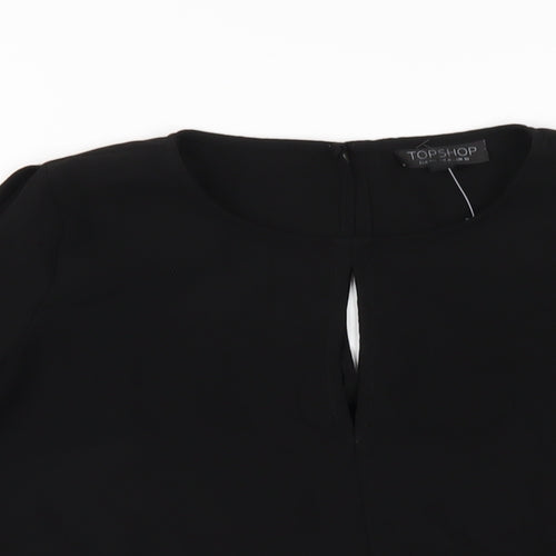 Topshop Womens Black Polyester Basic T-Shirt Size 10 Round Neck