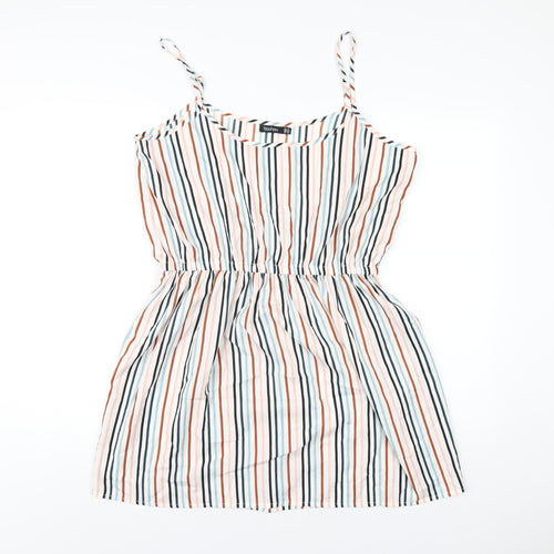 Boohoo Womens White Striped Polyester A-Line Size 14 Scoop Neck Pullover