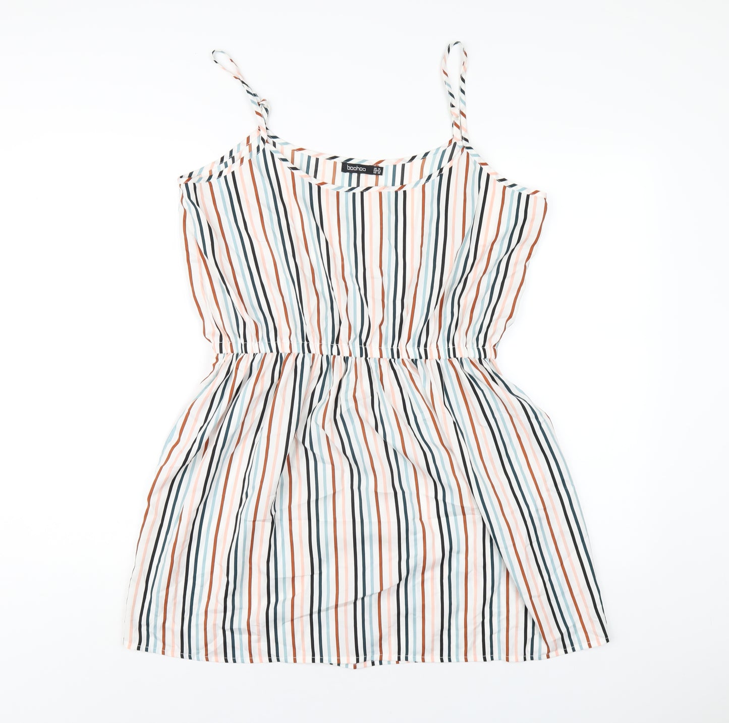 Boohoo Womens White Striped Polyester A-Line Size 14 Scoop Neck Pullover