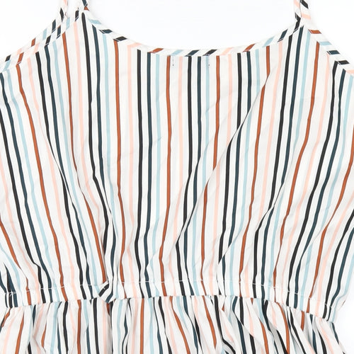 Boohoo Womens White Striped Polyester A-Line Size 14 Scoop Neck Pullover