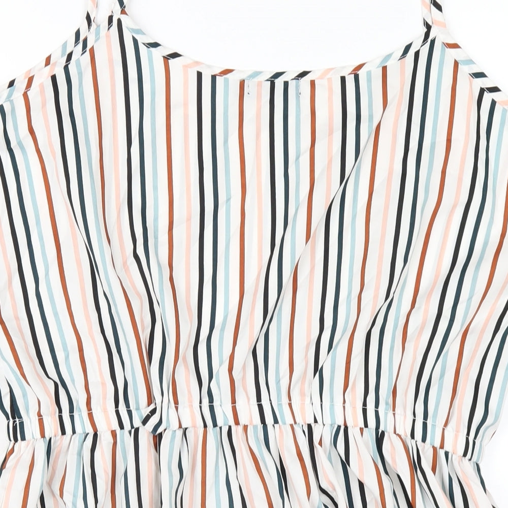 Boohoo Womens White Striped Polyester A-Line Size 14 Scoop Neck Pullover