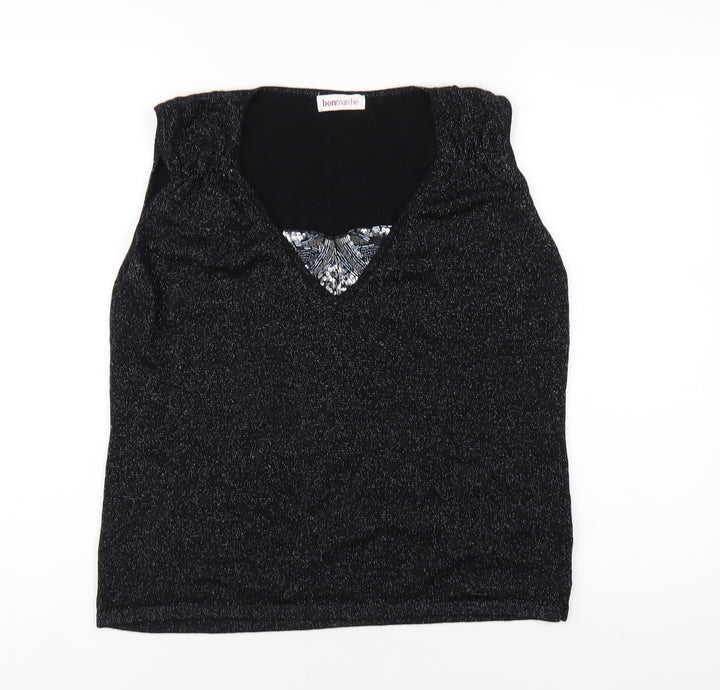 Bonmarché Womens Black Acrylic Basic Tank Size L Scoop Neck