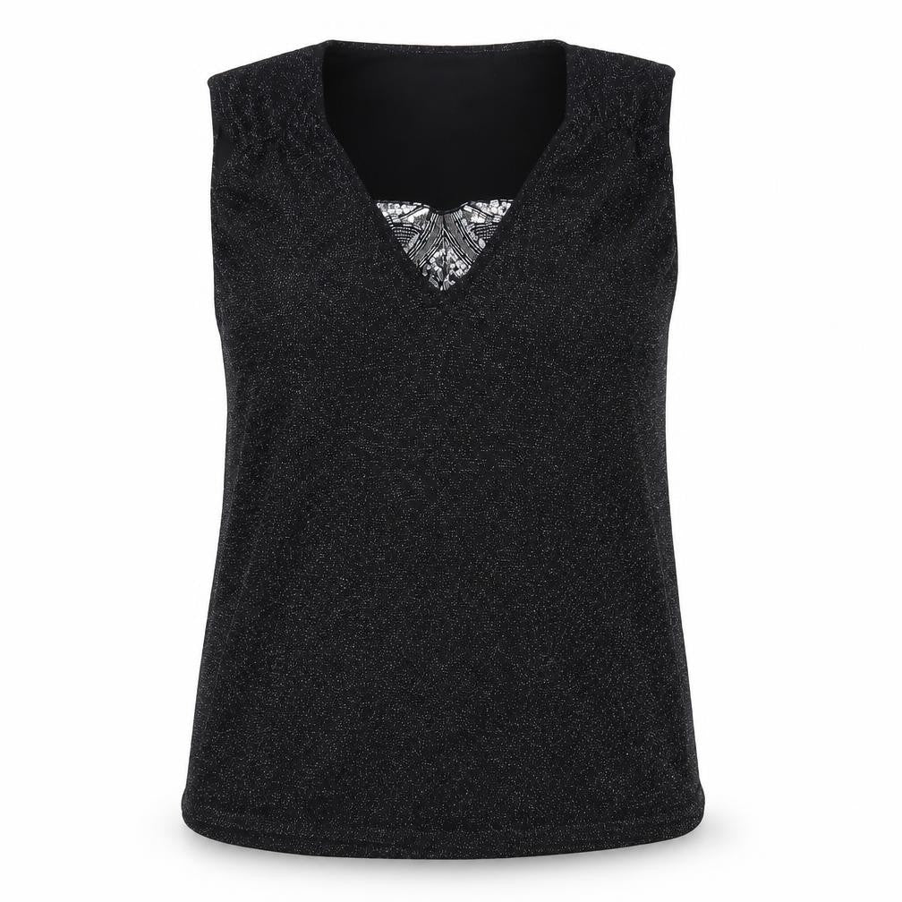 Front view of Bonmarché women’s black acrylic basic tank, size L, scoop neck
