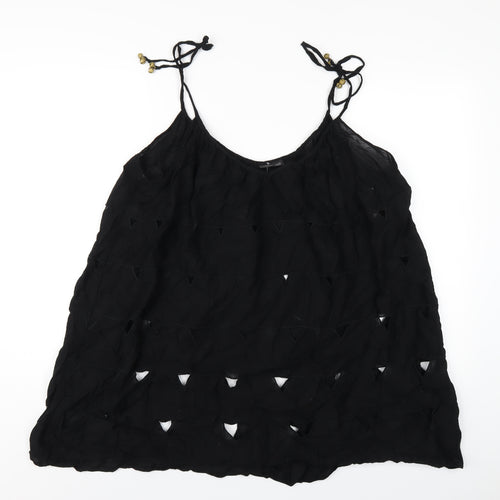 Topshop Womens Black Cotton Camisole T-Shirt Size M Scoop Neck