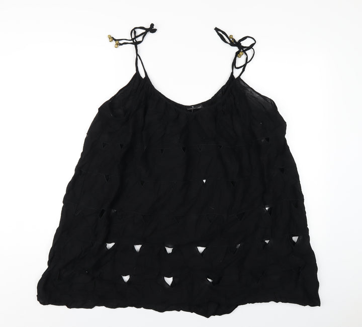 Topshop Womens Black Cotton Camisole T-Shirt Size M Scoop Neck
