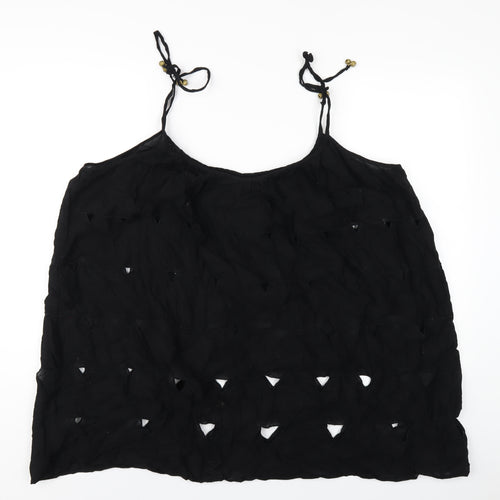Topshop Womens Black Cotton Camisole T-Shirt Size M Scoop Neck