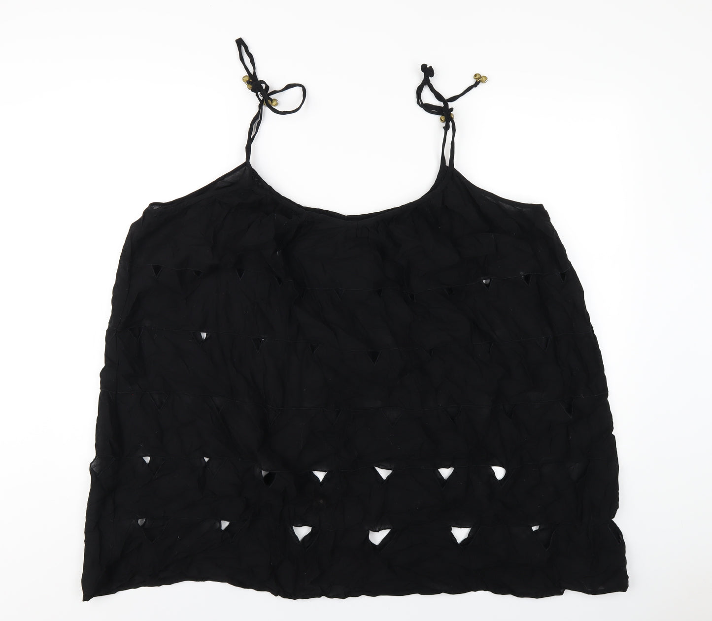 Topshop Womens Black Cotton Camisole T-Shirt Size M Scoop Neck