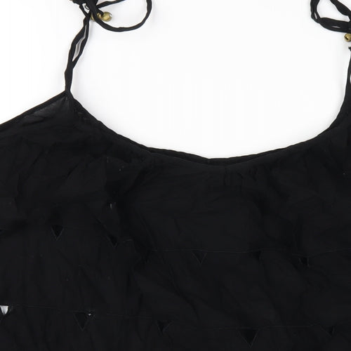 Topshop Womens Black Cotton Camisole T-Shirt Size M Scoop Neck