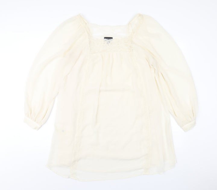 Topshop Womens Ivory Polyester A-Line Size 12 Square Neck Pullover
