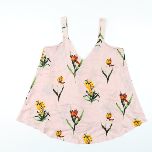 ASOS Womens Pink Floral Polyester Camisole T-Shirt Size 10 V-Neck