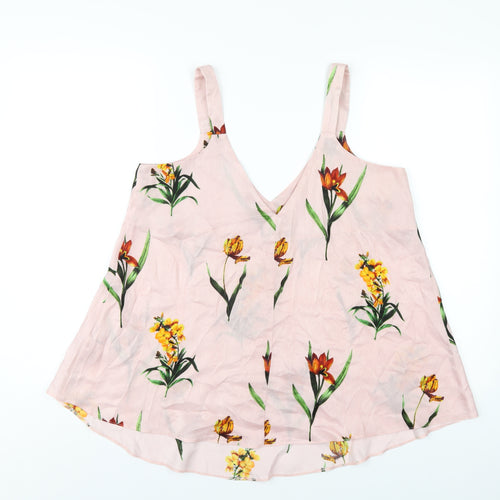 ASOS Womens Pink Floral Polyester Camisole T-Shirt Size 10 V-Neck