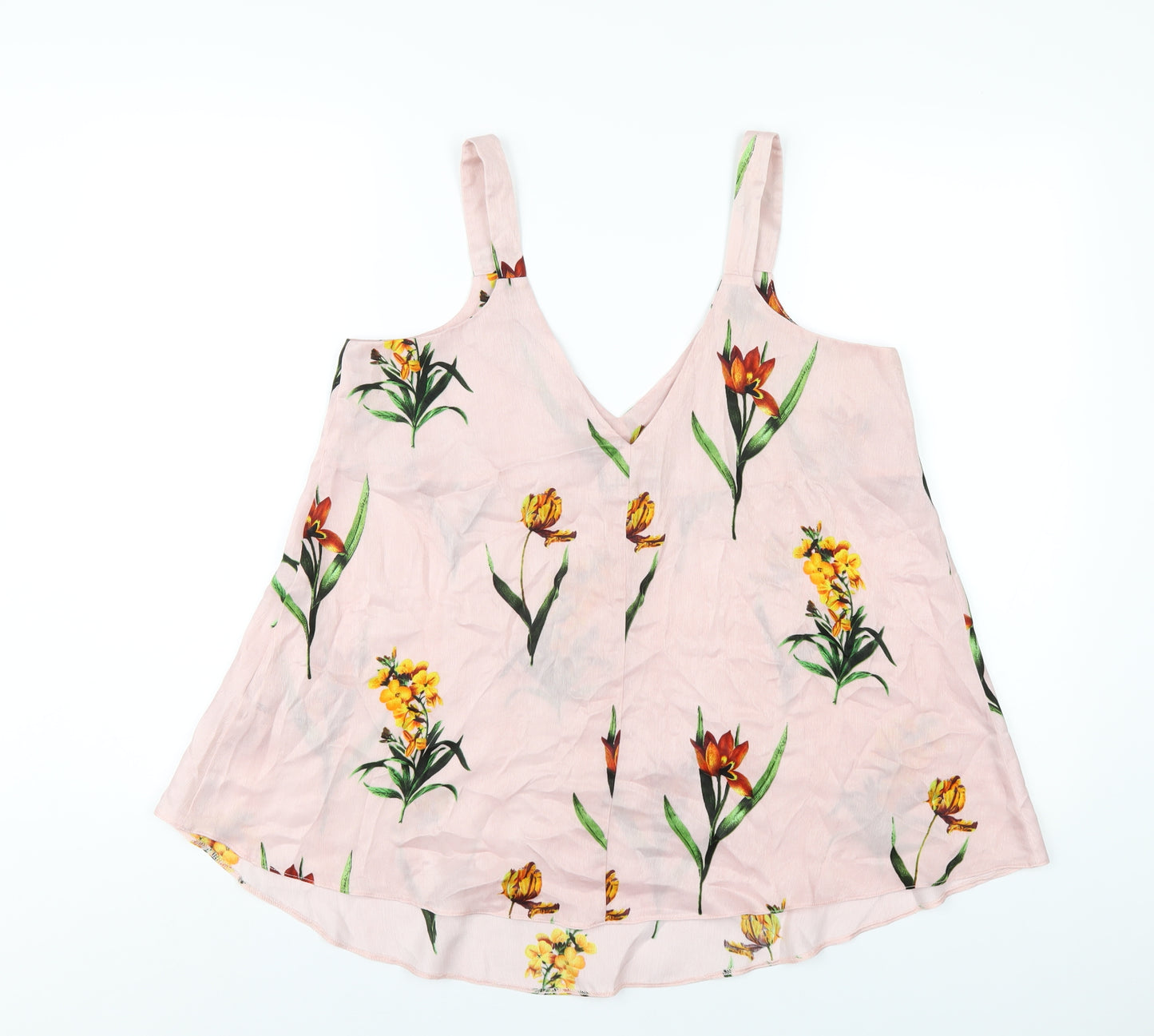 ASOS Womens Pink Floral Polyester Camisole T-Shirt Size 10 V-Neck
