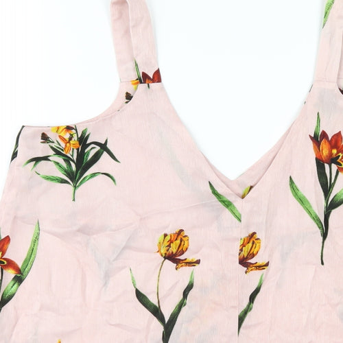 ASOS Womens Pink Floral Polyester Camisole T-Shirt Size 10 V-Neck