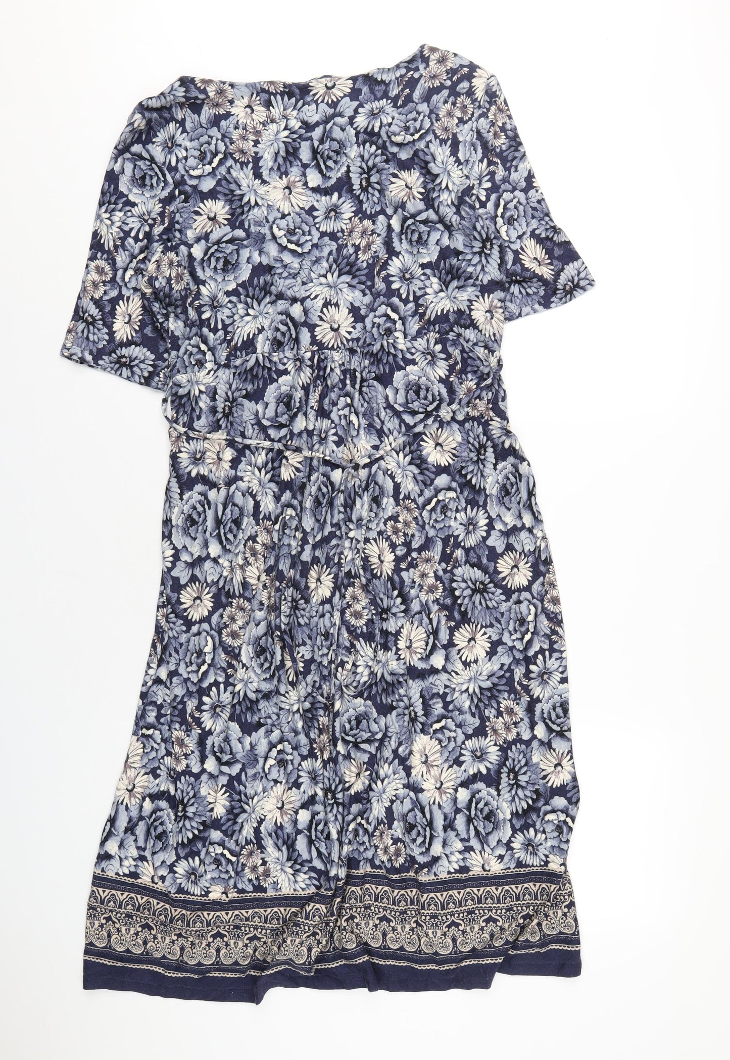Monsoon Womens Blue Geometric Viscose A-Line Size 16 V-Neck Pullover