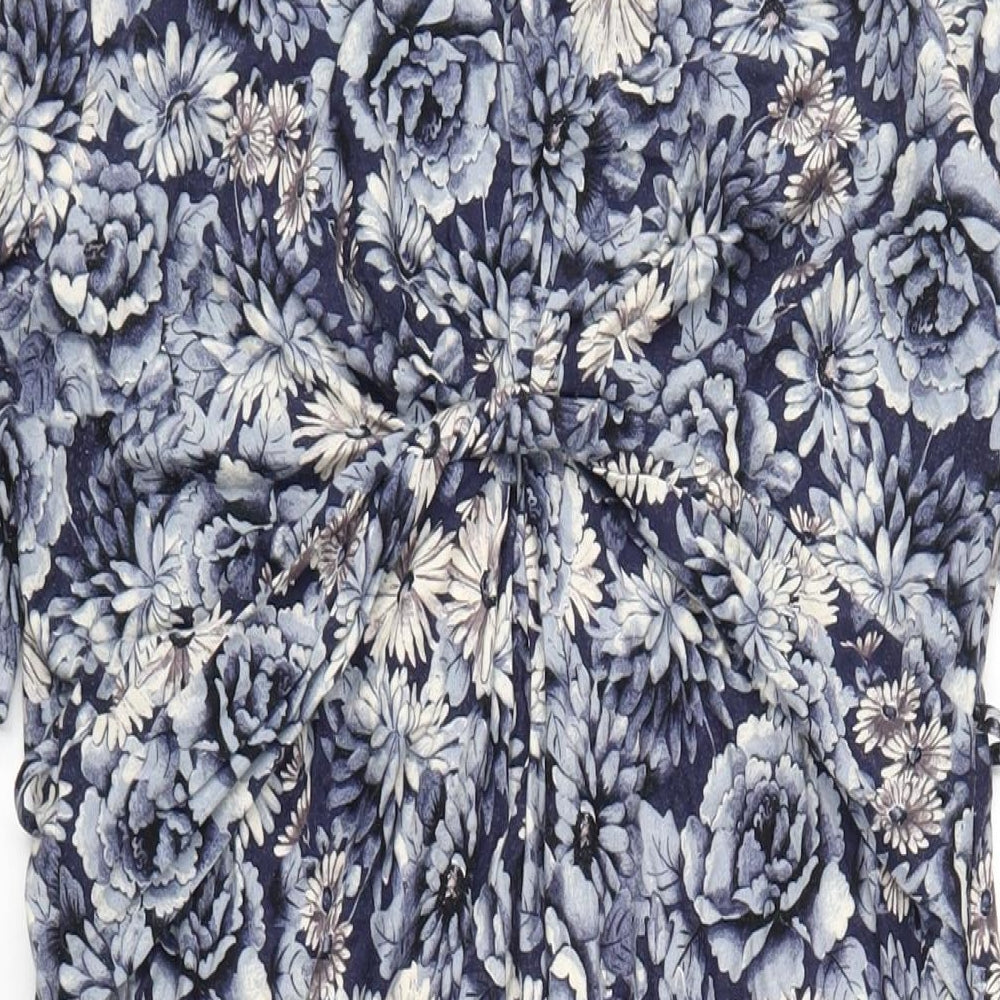 Monsoon Womens Blue Geometric Viscose A-Line Size 16 V-Neck Pullover