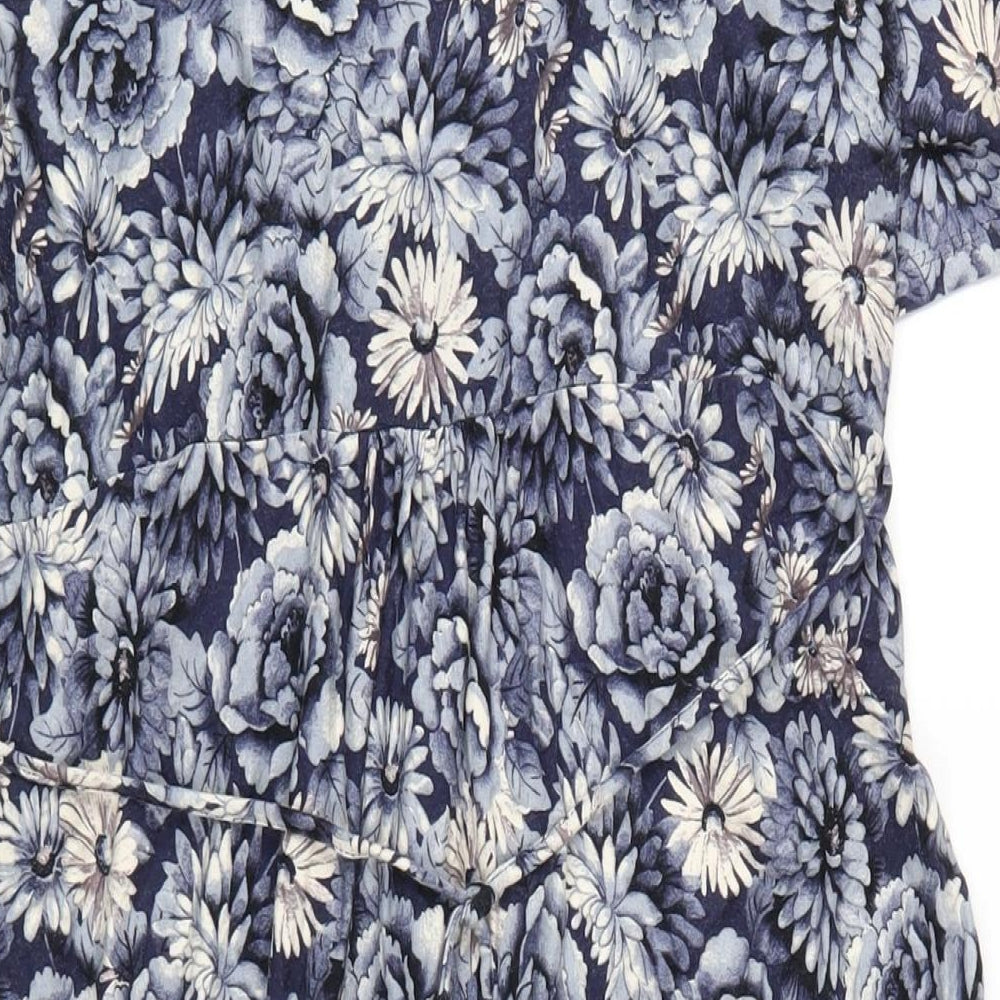 Monsoon Womens Blue Geometric Viscose A-Line Size 16 V-Neck Pullover