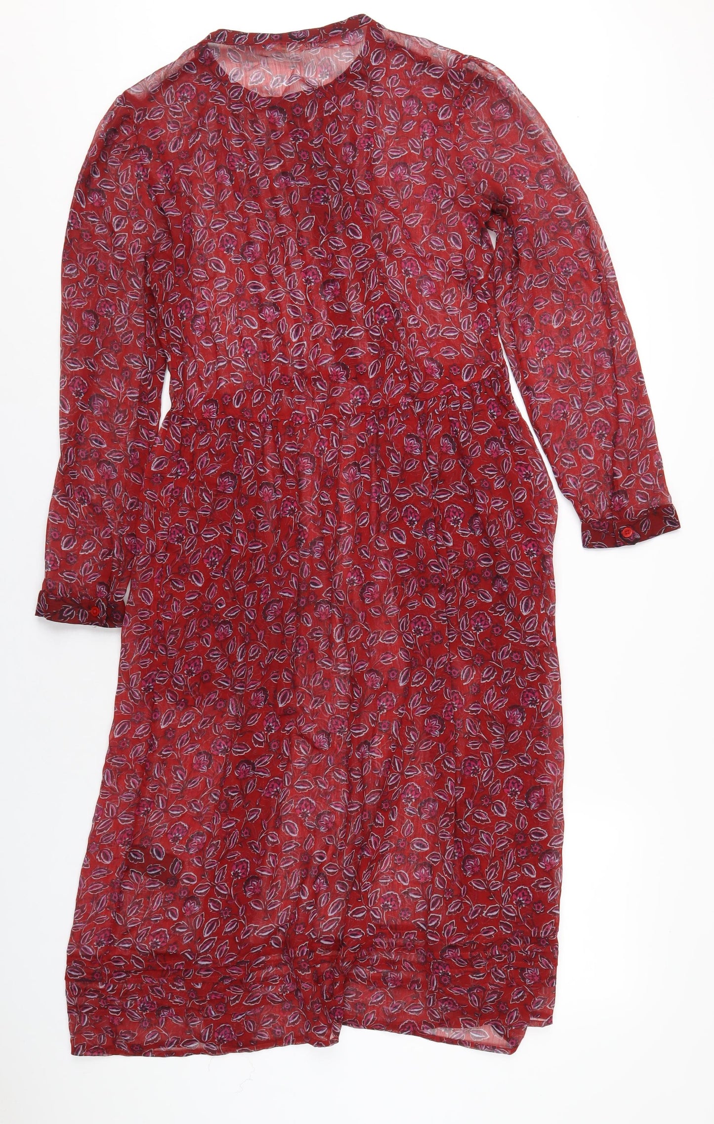 Hush Womens Red Geometric Polyester A-Line Size 10 Round Neck Button