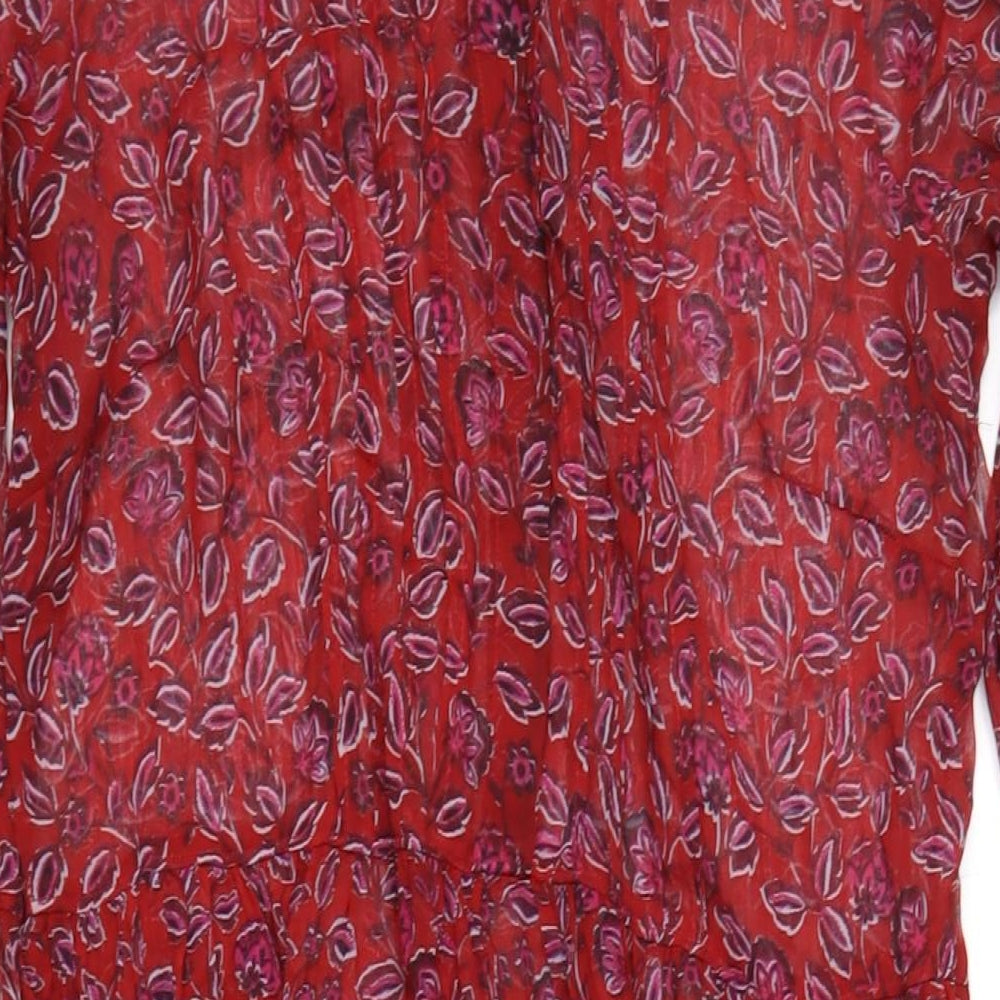 Hush Womens Red Geometric Polyester A-Line Size 10 Round Neck Button