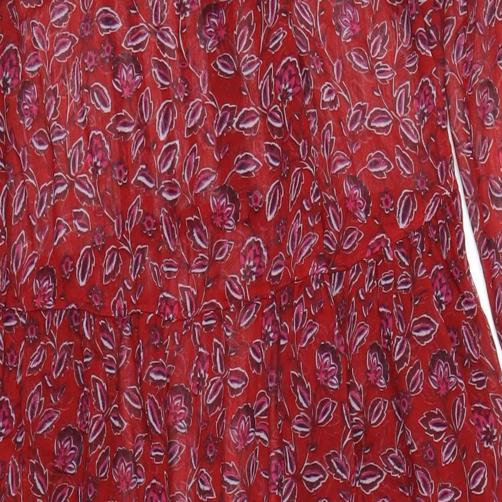 Hush Womens Red Geometric Polyester A-Line Size 10 Round Neck Button