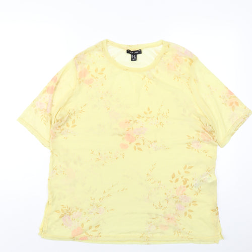 New Look Womens Yellow Floral Nylon Basic T-Shirt Size 16 Round Neck