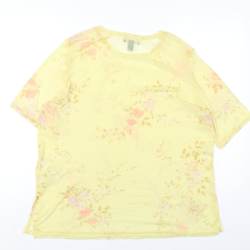 New Look Womens Yellow Floral Nylon Basic T-Shirt Size 16 Round Neck