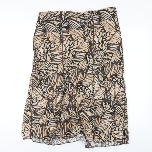Marks and Spencer Womens Brown Geometric Ramie A-Line Skirt Size 14