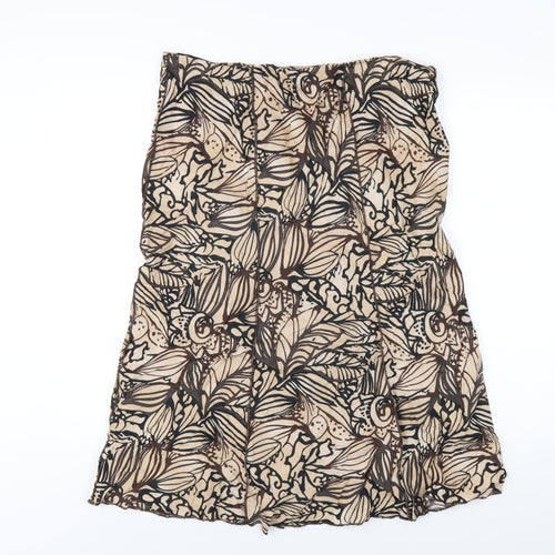 Marks and Spencer Womens Brown Geometric Ramie A-Line Skirt Size 14