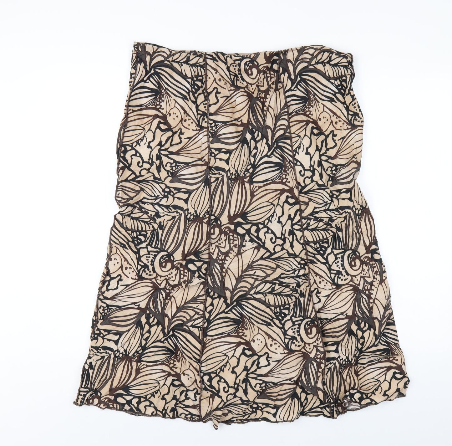 Marks and Spencer Womens Brown Geometric Ramie A-Line Skirt Size 14