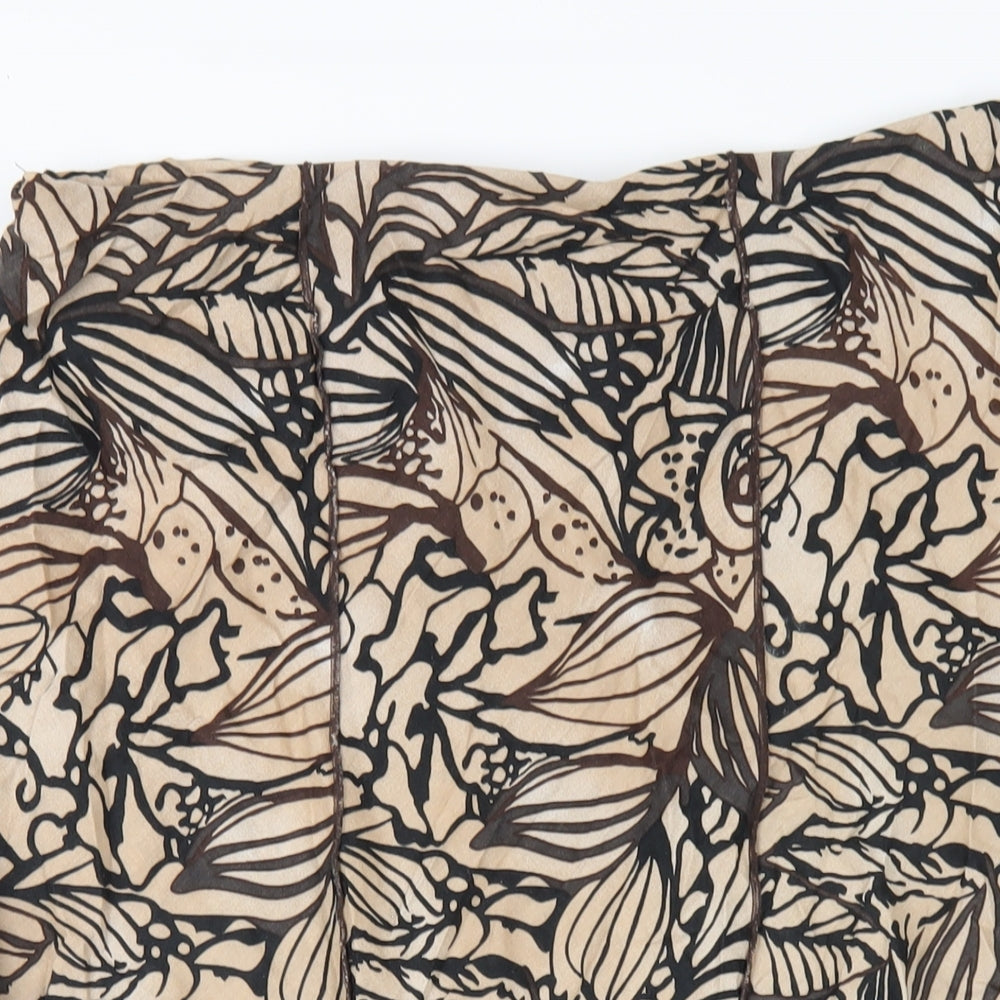 Marks and Spencer Womens Brown Geometric Ramie A-Line Skirt Size 14
