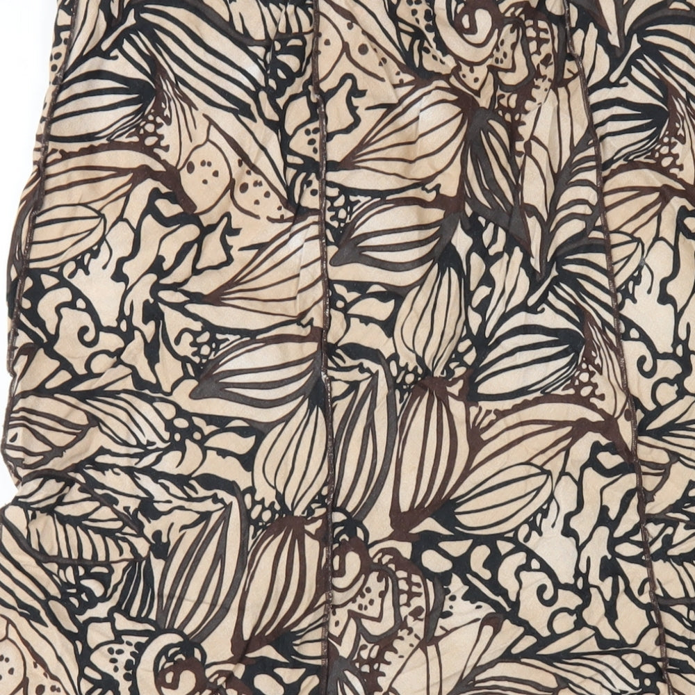 Marks and Spencer Womens Brown Geometric Ramie A-Line Skirt Size 14