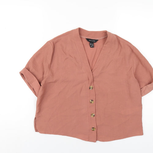 New Look Womens Brown Polyester Basic T-Shirt Size 8 V-Neck