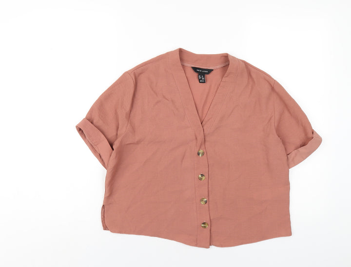 New Look Womens Brown Polyester Basic T-Shirt Size 8 V-Neck
