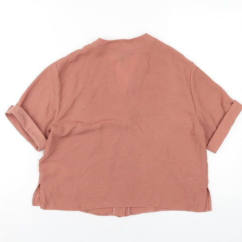 New Look Womens Brown Polyester Basic T-Shirt Size 8 V-Neck