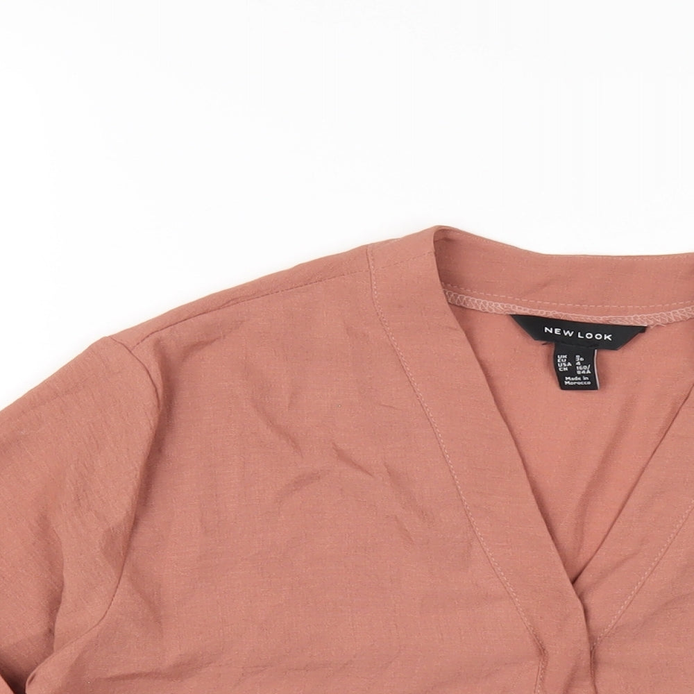 New Look Womens Brown Polyester Basic T-Shirt Size 8 V-Neck