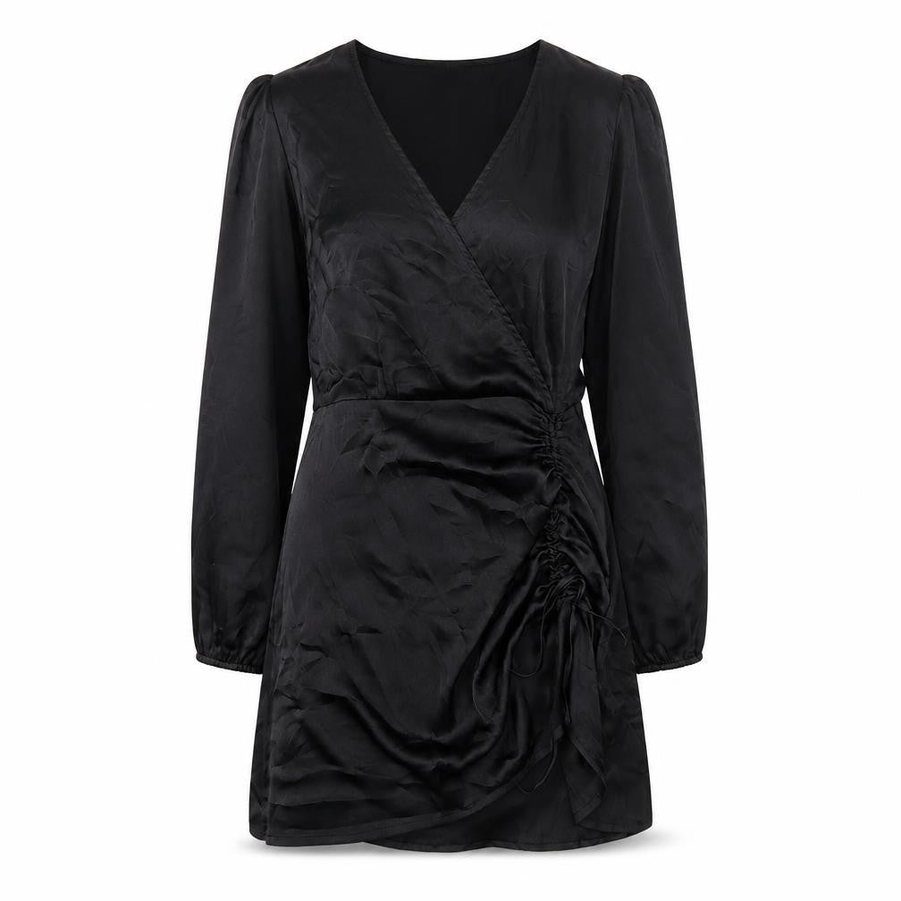 Front view of Quiz women’s black polyester a-line, size UK 10, v-neck zip