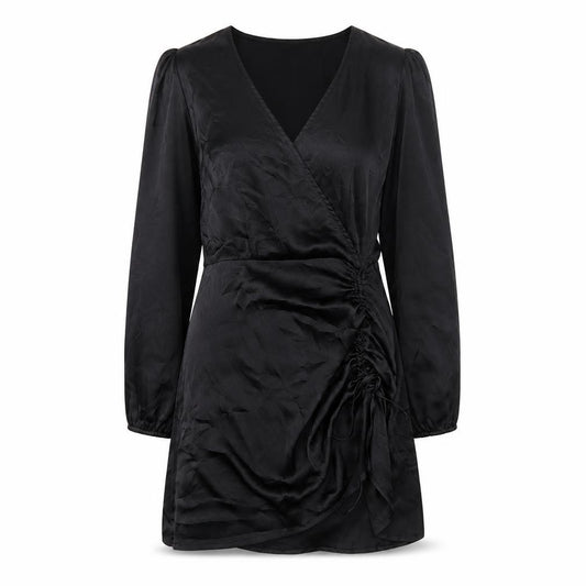 Front view of Quiz women’s black polyester a-line, size UK 10, v-neck zip