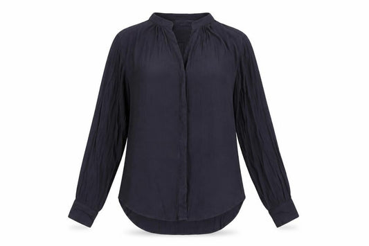Front view of H&M women’s grey polyester basic button-up, size UK 12, v-neck