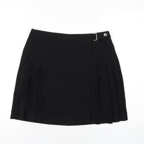 Topshop Womens Black Polyester A-Line Skirt Size 12 Button