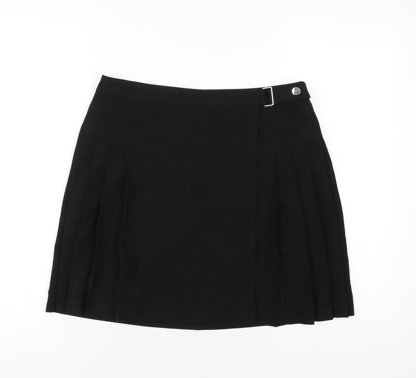 Topshop Womens Black Polyester A-Line Skirt Size 12 Button