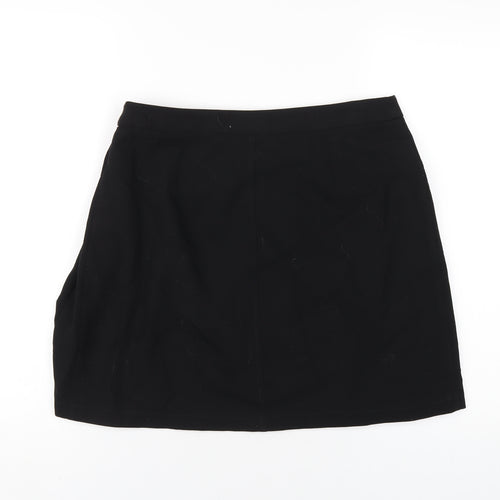 Topshop Womens Black Polyester A-Line Skirt Size 12 Button