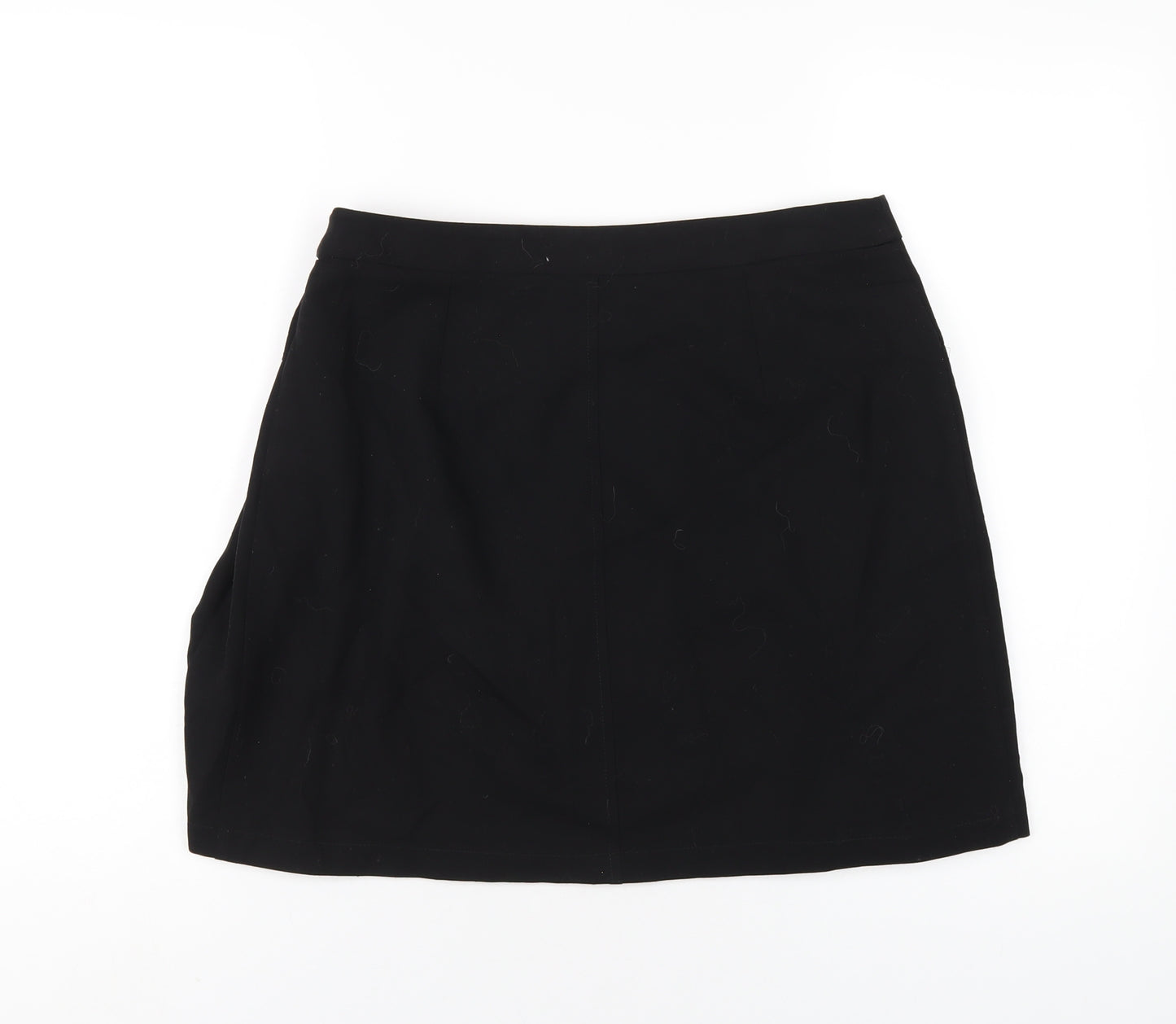 Topshop Womens Black Polyester A-Line Skirt Size 12 Button