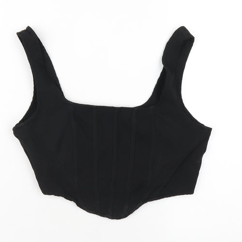 NAANAA Womens Black Polyester Cropped T-Shirt Size 6 Scoop Neck