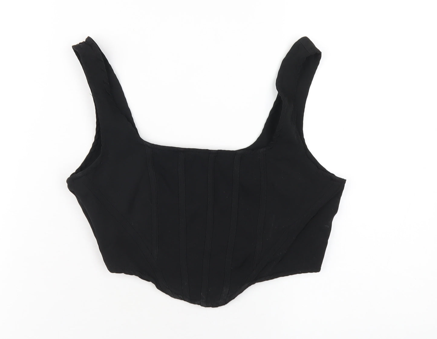 NAANAA Womens Black Polyester Cropped T-Shirt Size 6 Scoop Neck