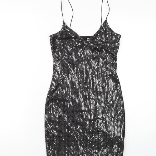 H&M Womens Silver Polyester Bodycon Size XS V-Neck Pullover