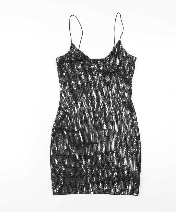 H&M Womens Silver Polyester Bodycon Size XS V-Neck Pullover
